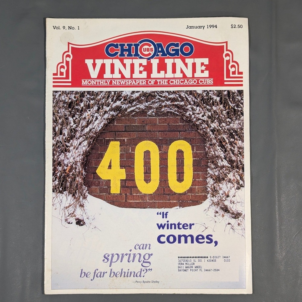 January 1994 Chicago Cubs Vine Line Monthly Newspaper Vol 9 No 1 Vintage MLB